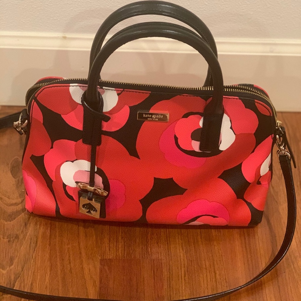 Katespade bright water satchel red floral leather